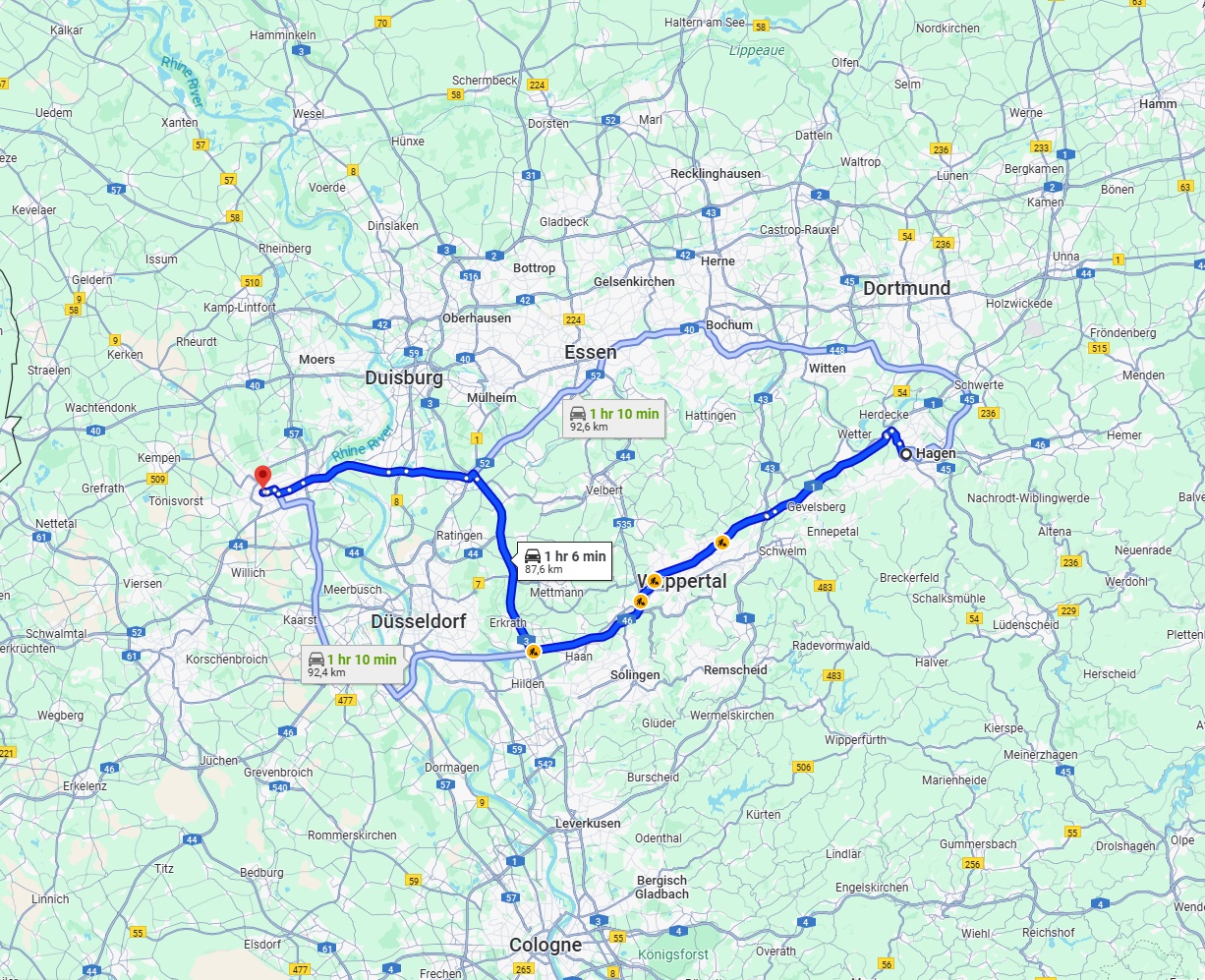Anreise von Hagen Zu Krefeld Über via A46