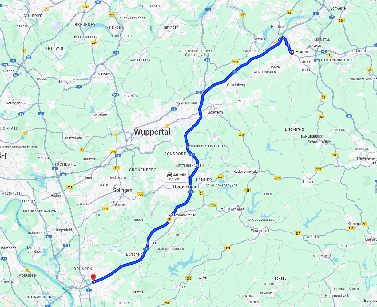 Anreise von Hagen Zu Leverkusen Über via A1