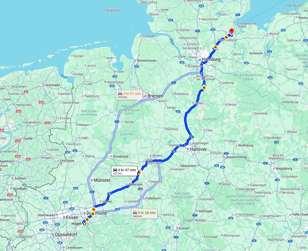 Anreise von Hagen Zu Lübeck Über via A2 and A1