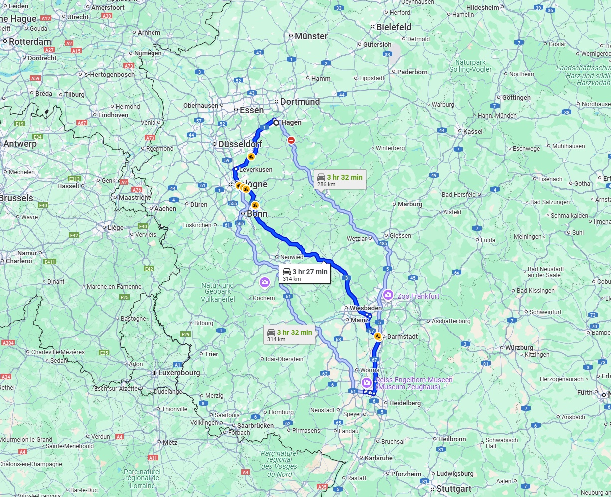 Anreise von Hagen Zu Ludwigshafen am Rhein Über via A3