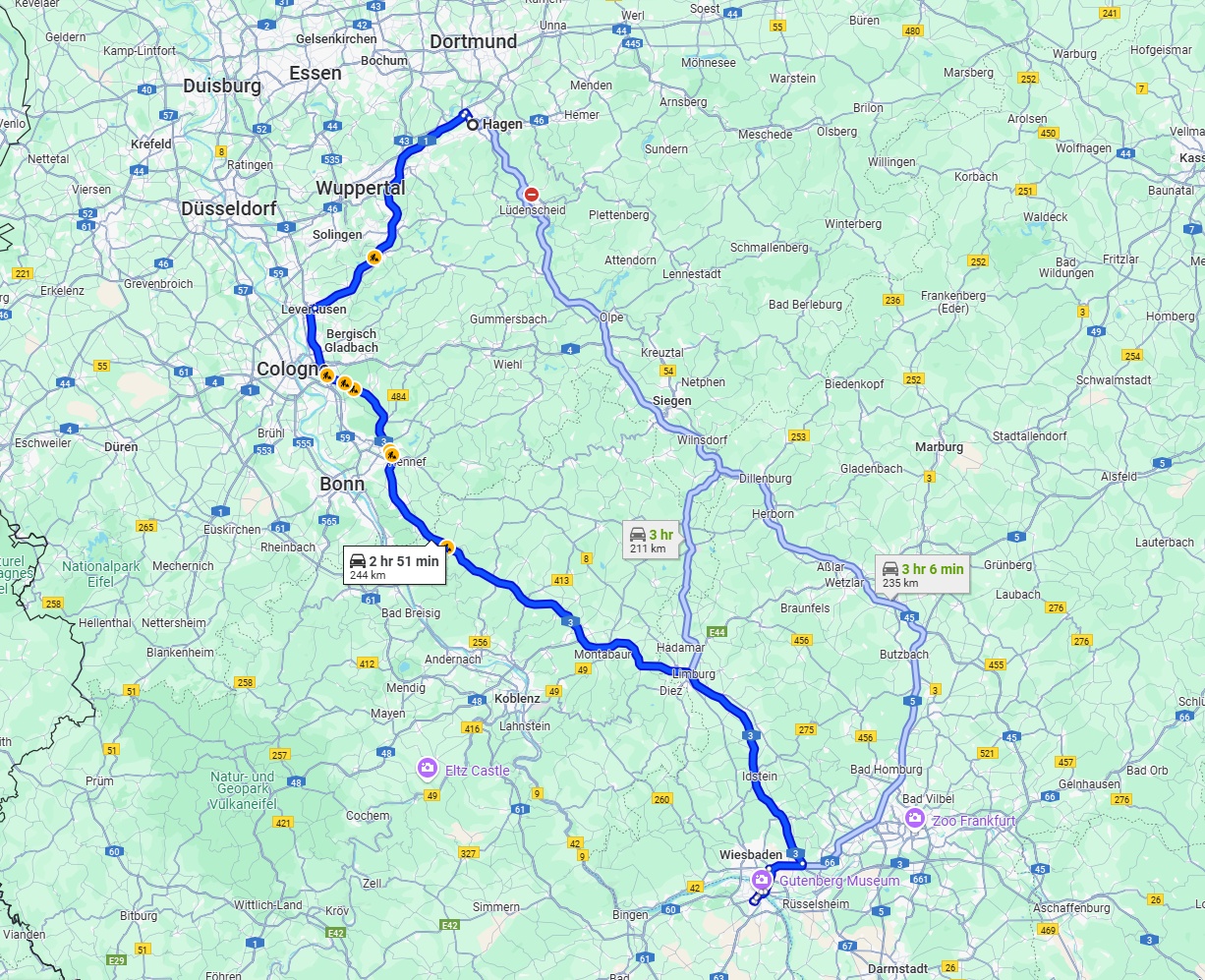 Anreise von Hagen Zu Mainz Über via A3