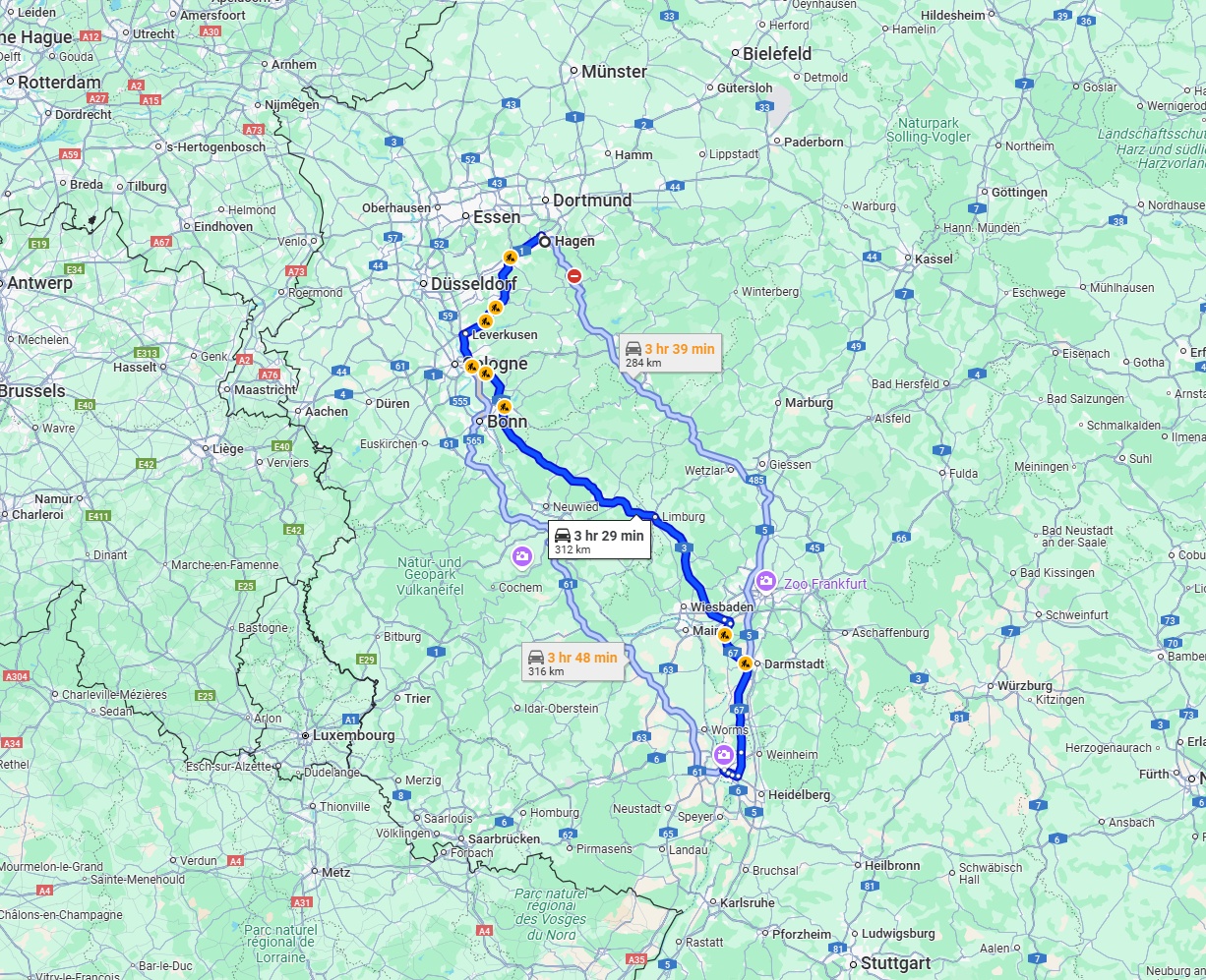 Anreise von Hagen Zu Mannheim Über via A3