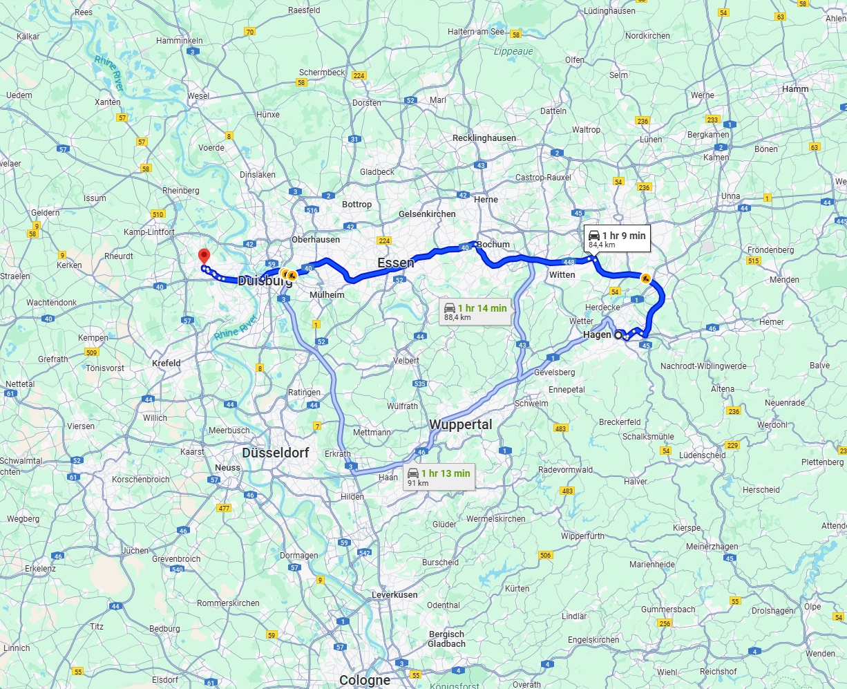 Anreise von Hagen Zu Moers Über via A40