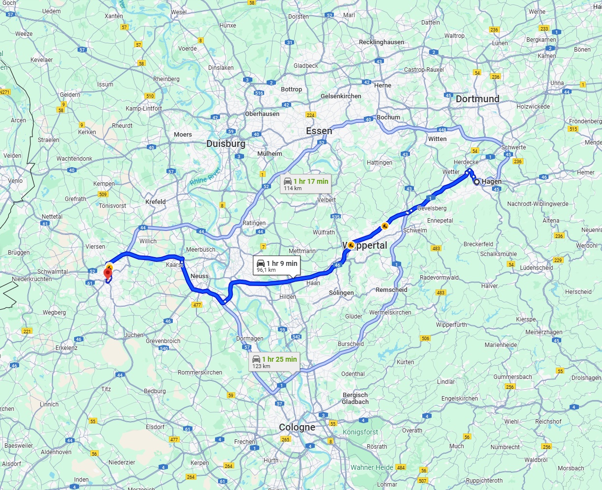 Anreise von Hagen Zu Mönchengladbach Über via A46
