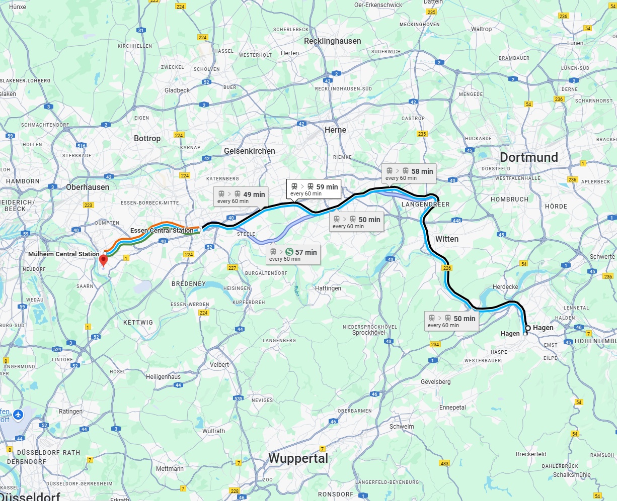 Anreise von Hagen Zu Mülheim an der Ruhr Über 