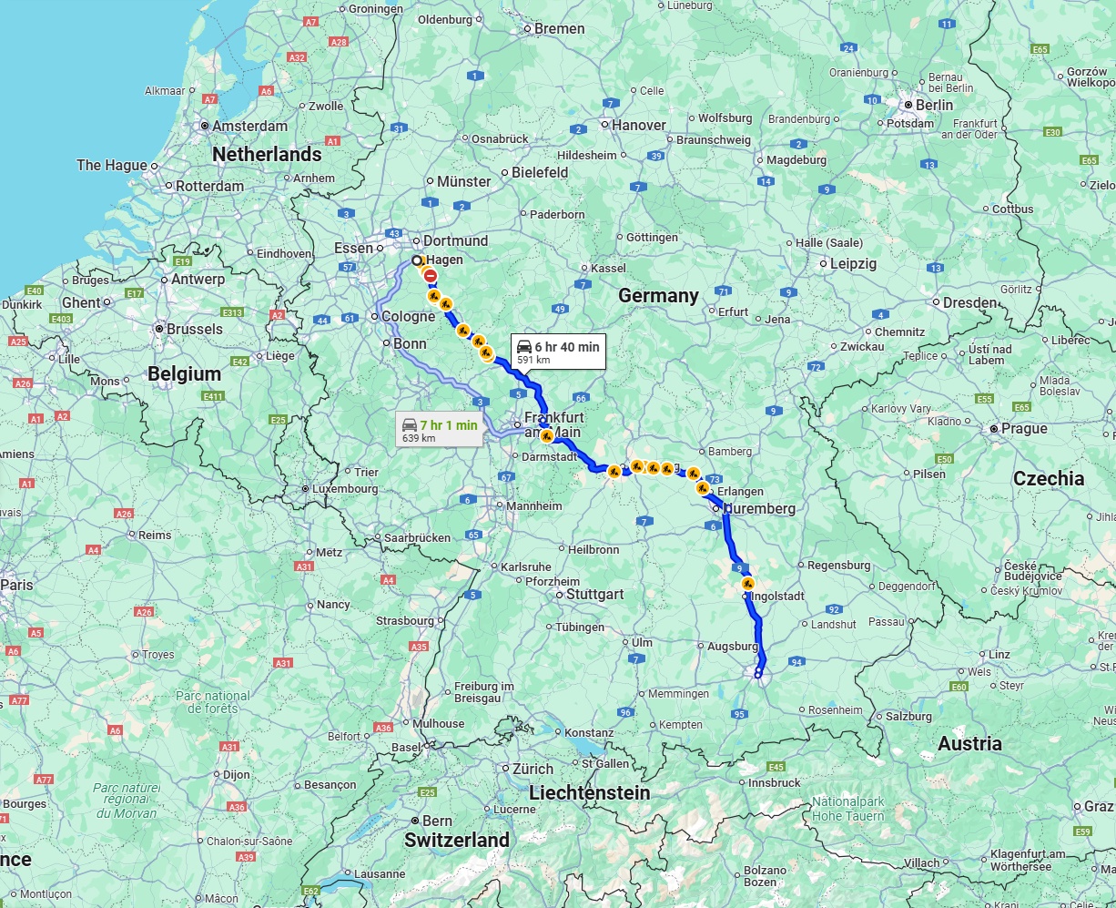 Anreise von Hagen Zu München Über via A45, A3 and A9