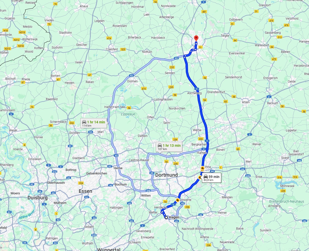 Anreise von Hagen Zu Münster Über via A1