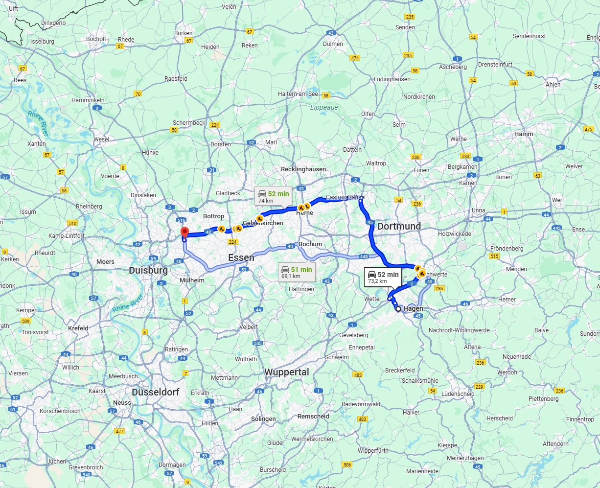 Anreise von Hagen Zu Oberhausen Über via A45 and A42