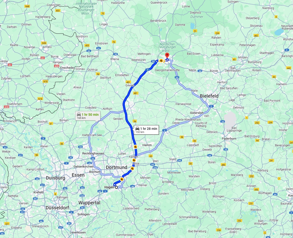 Anreise von Hagen Zu Osnabrück Über via A1