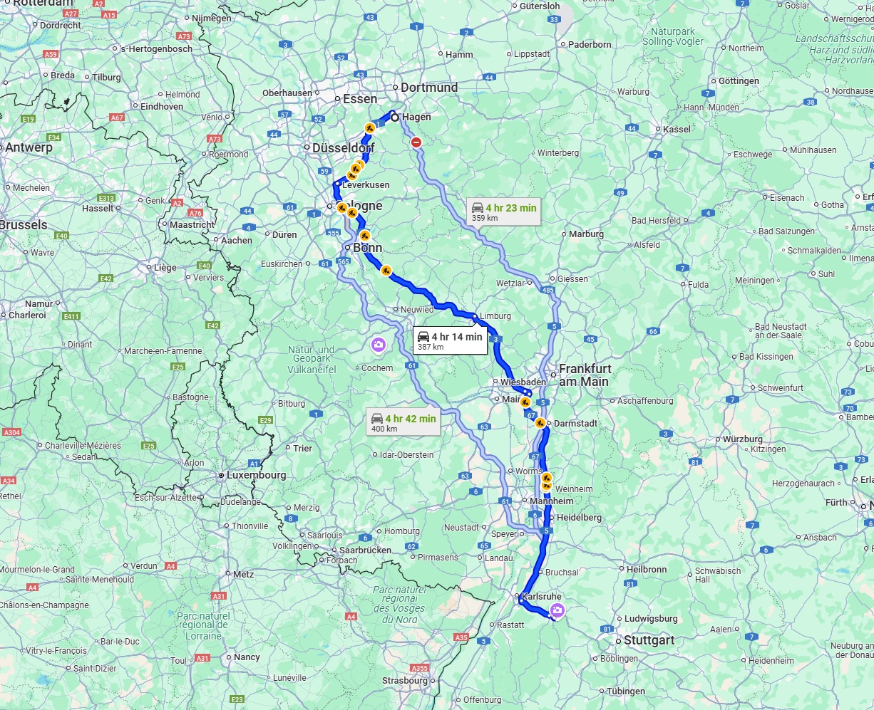 Anreise von Hagen Zu Pforzheim Über via A3 and A5
