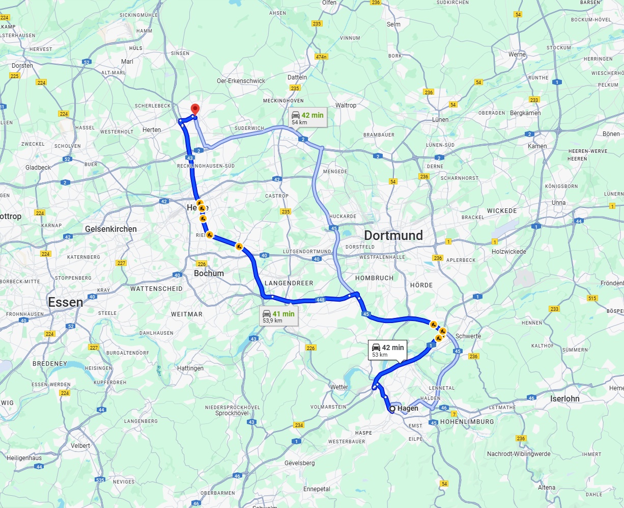 Anreise von Hagen Zu Recklinghausen Über via A43