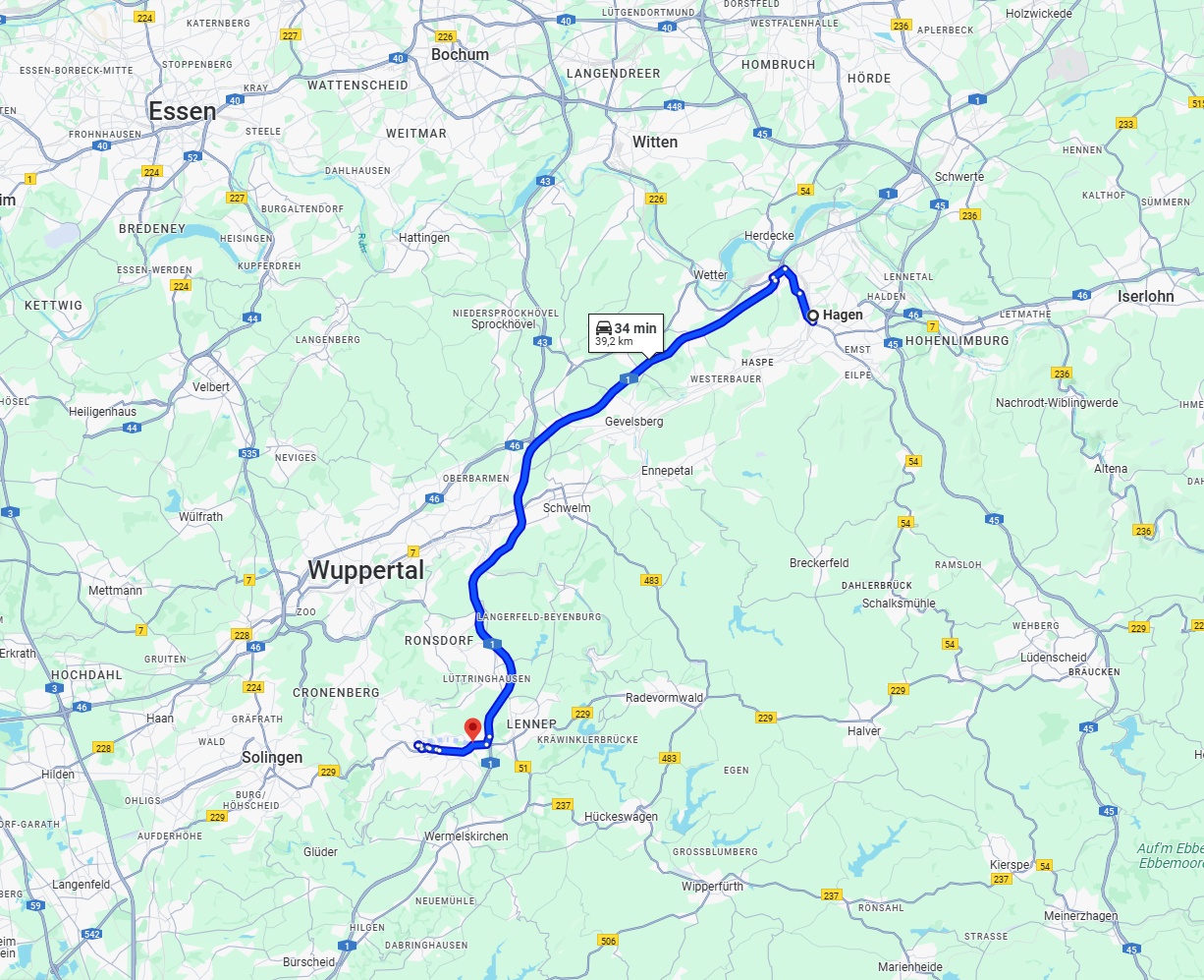 Anreise von Hagen Zu Remscheid Über via A1