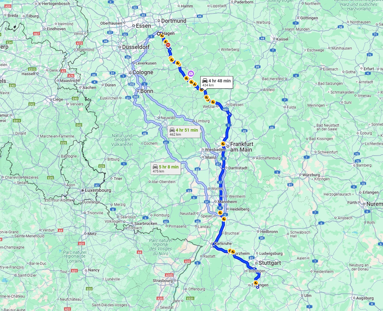 Anreise von Hagen Zu Reutlingen Über via A45