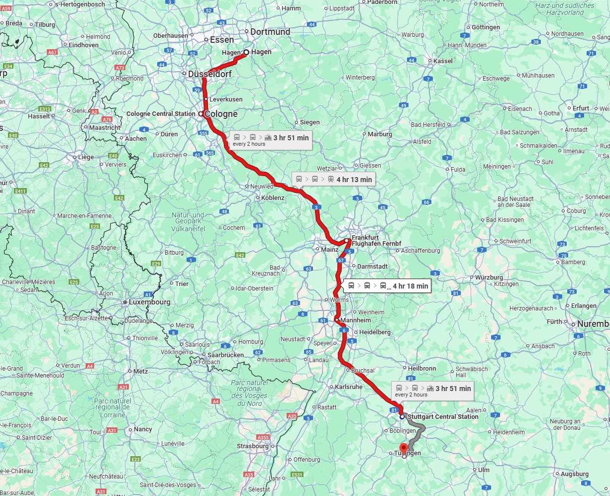 Anreise von Hagen Zu Reutlingen Über 