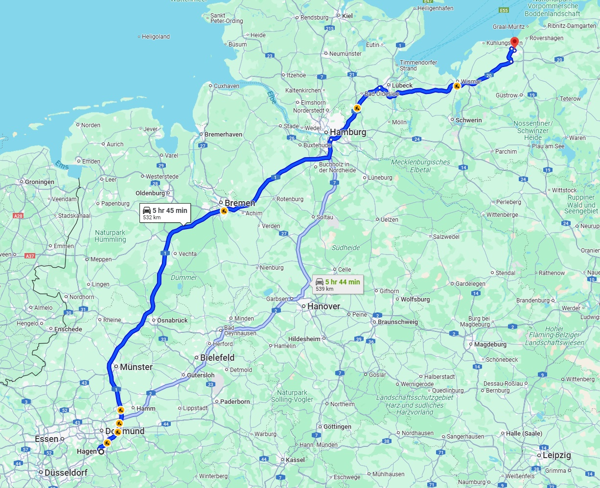 Anreise von Hagen Zu Rostock Über via A1