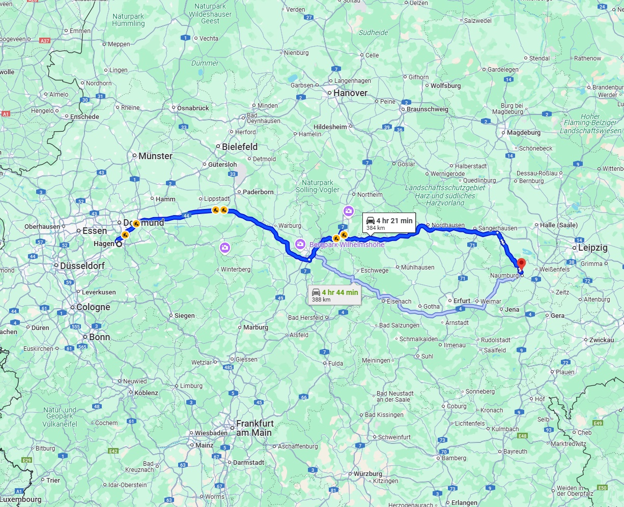 Anreise von Hagen Zu Saale Über via A44 and A38