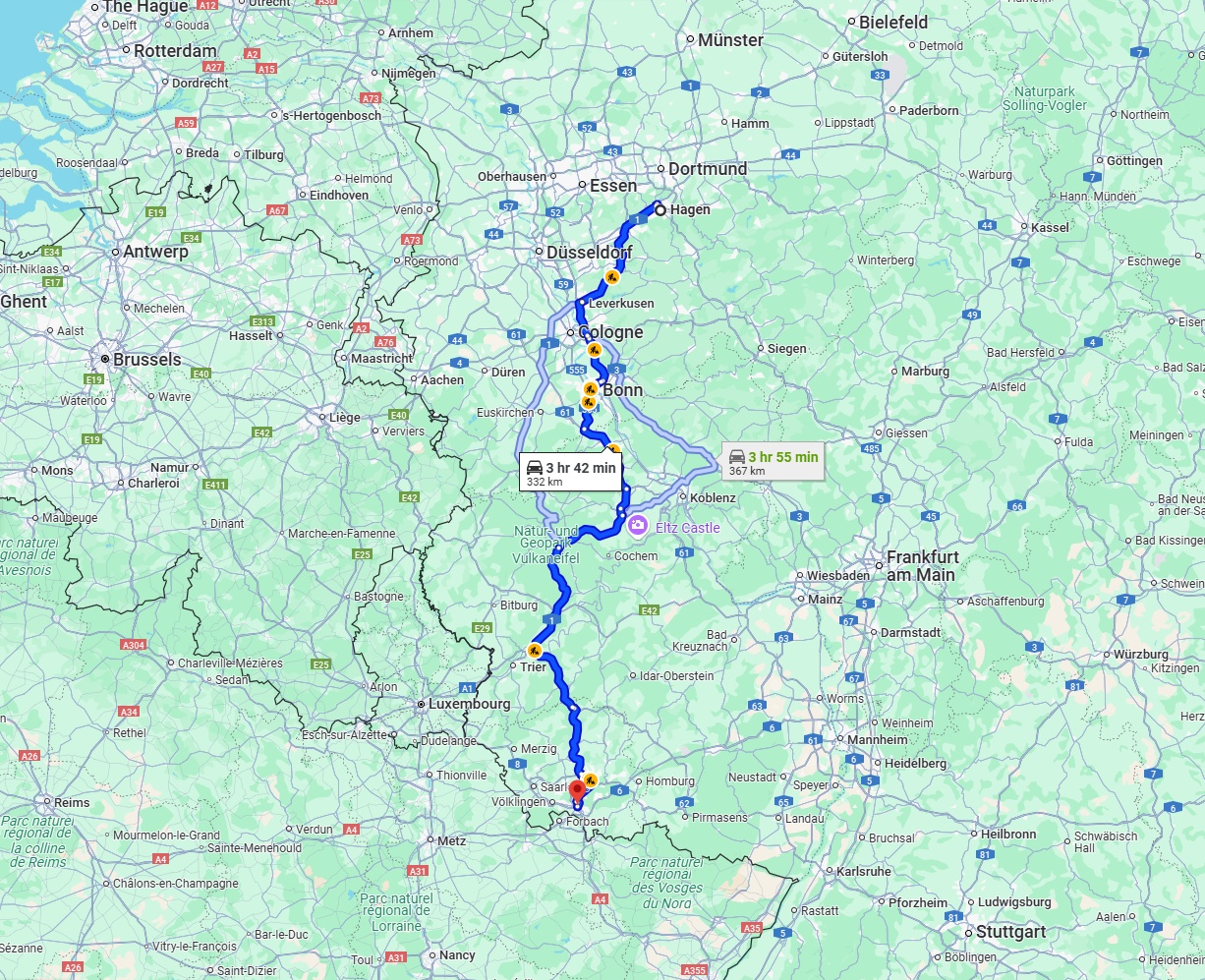 Anreise von Hagen Zu Saarbrücken Über via A1