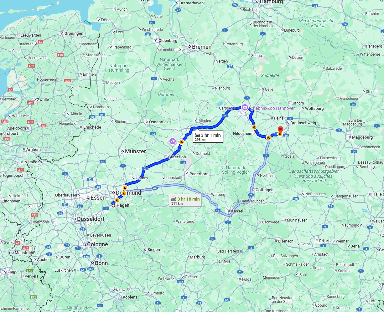 Anreise von Hagen Zu Salzgitter Über via A2