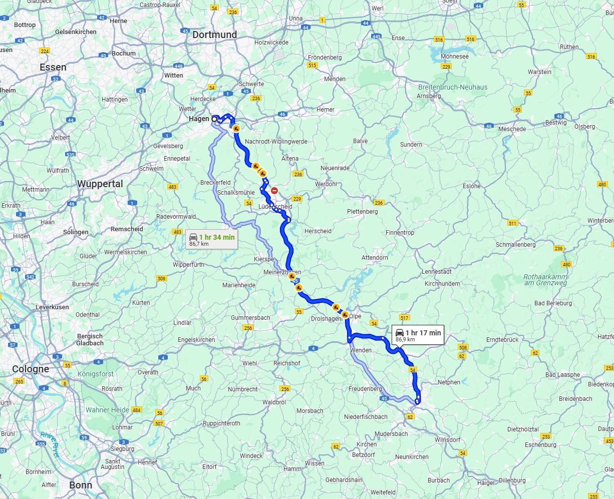 Anreise von Hagen Zu Siegen Über via A45