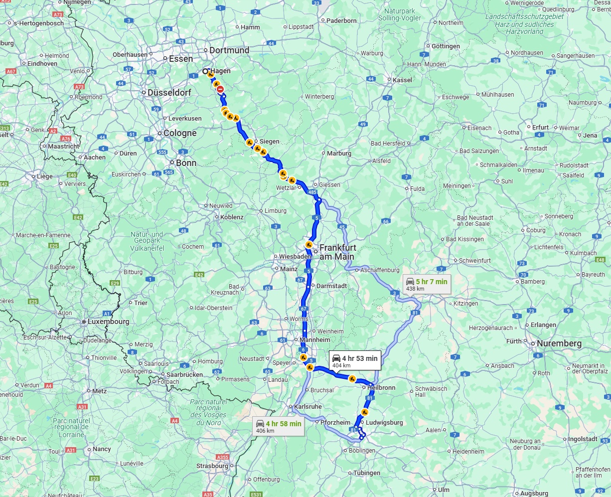 Anreise von Hagen Zu Stuttgart Über via A45
