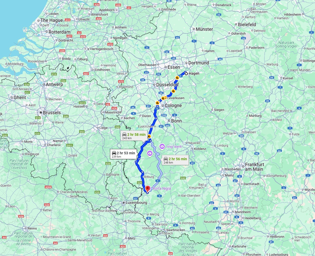 Anreise von Hagen Zu Trier Über via A1 and B51