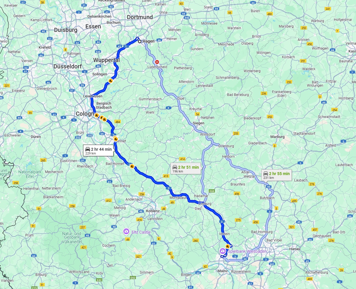 Anreise von Hagen Zu Wiesbaden Über via A3
