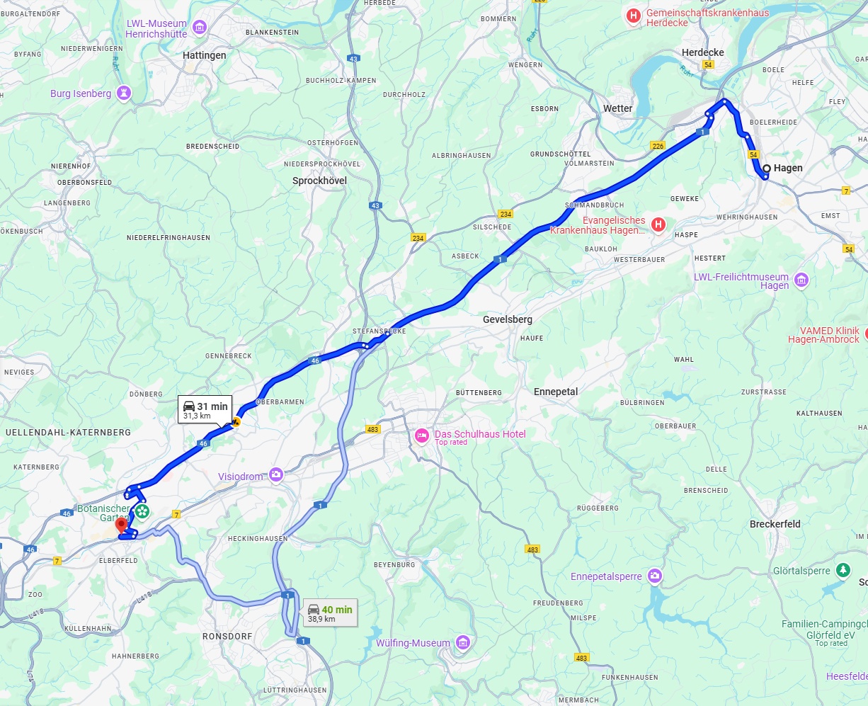 Anreise von Hagen Zu Wuppertal Über via A1 and A46