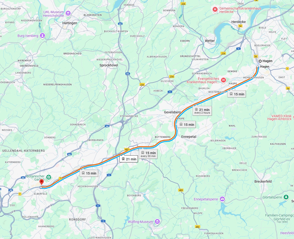 Anreise von Hagen Zu Wuppertal Über 