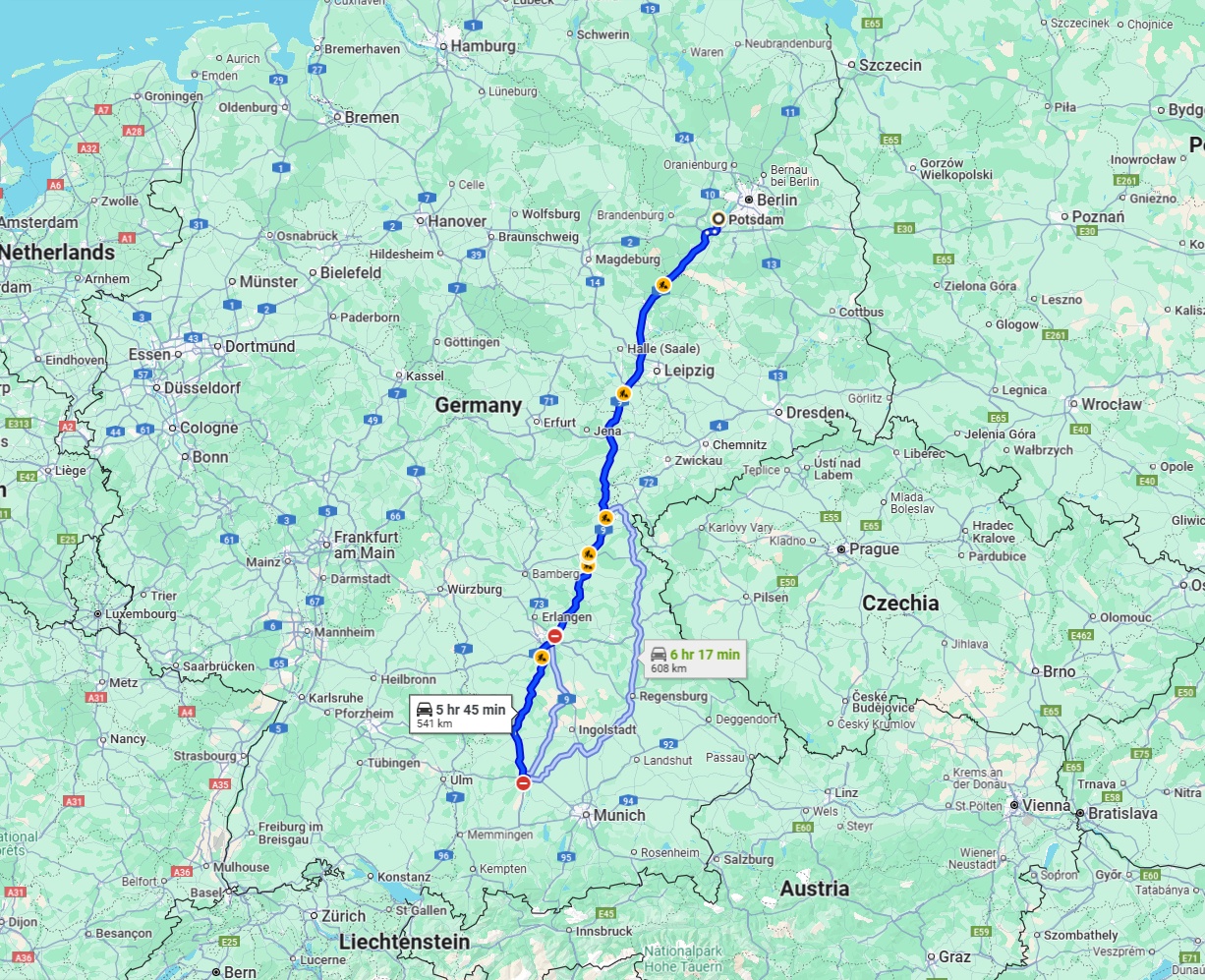 Anreise von Potsdam Zu Augsburg Über via A9