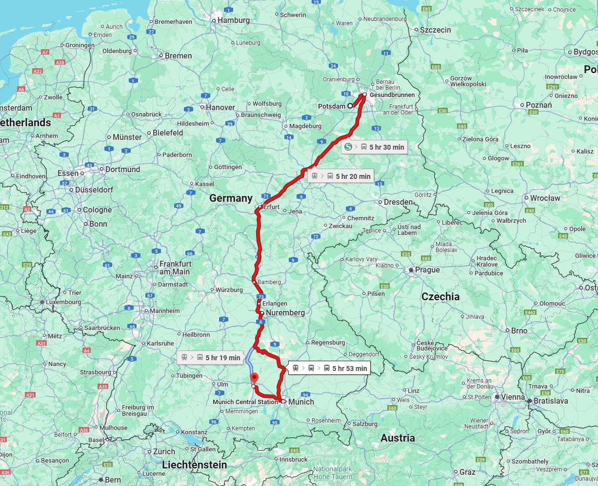 Anreise von Potsdam Zu Augsburg Über 