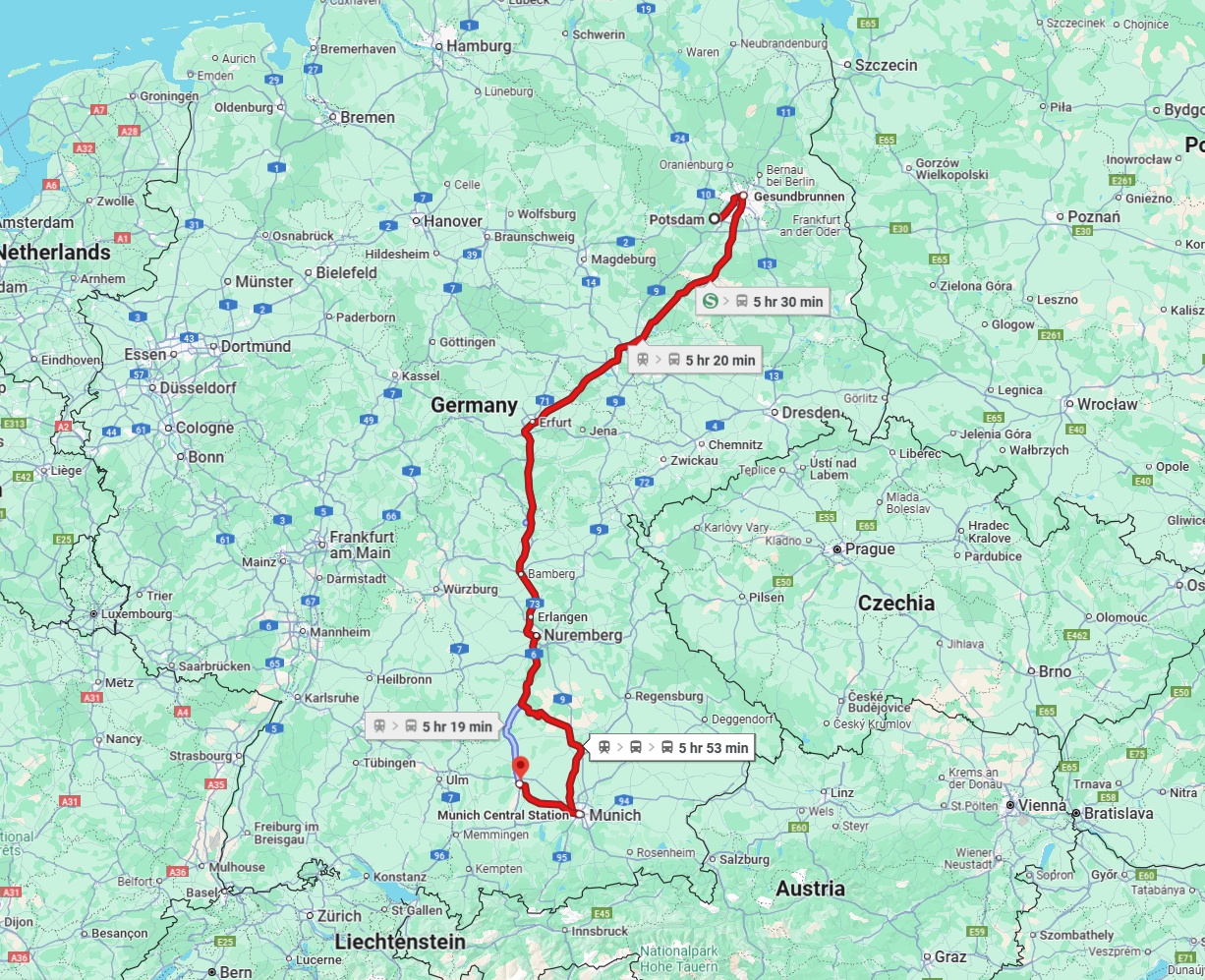 Anreise von Potsdam Zu Augsburg Über 