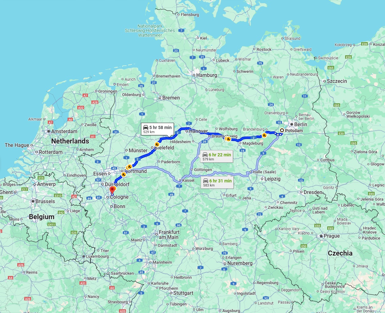 Anreise von Potsdam Zu Bergisch Gladbach Über via A2
