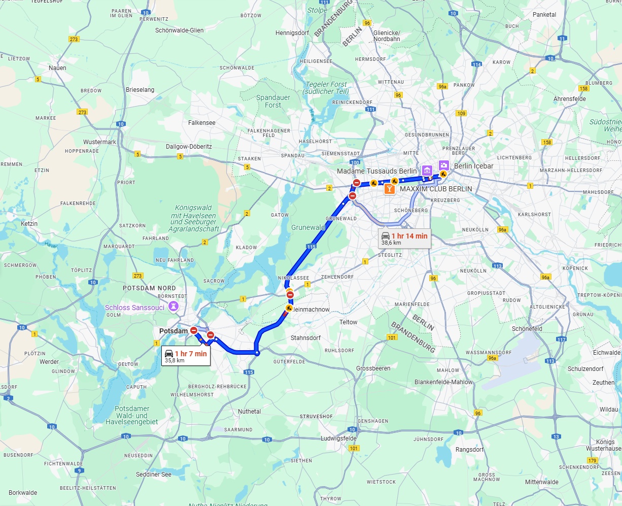 Anreise von Potsdam Zu Berlin Über via A115
