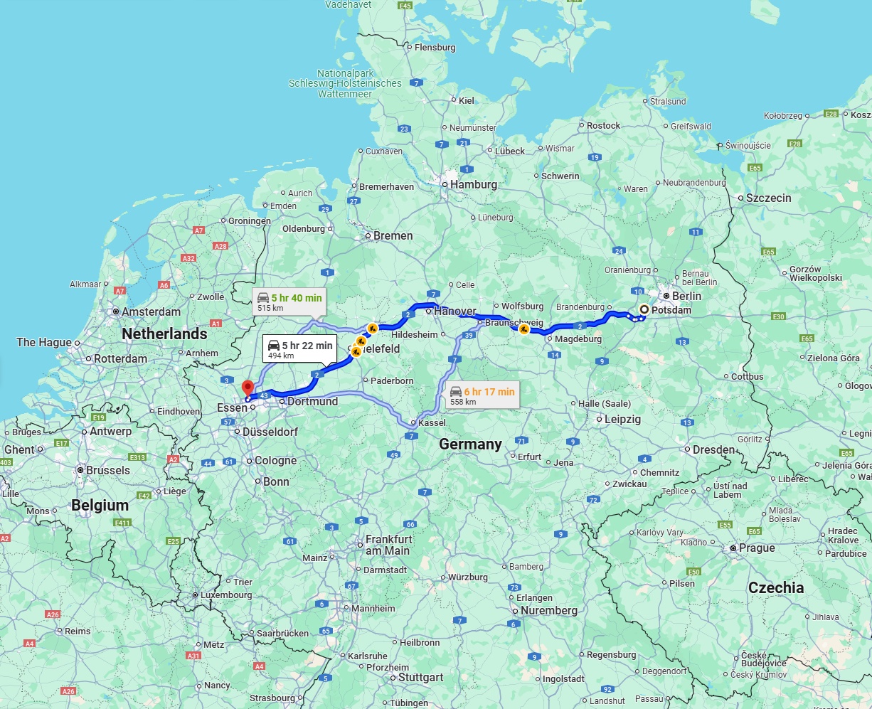 Anreise von Potsdam Zu Bottrop Über via A2