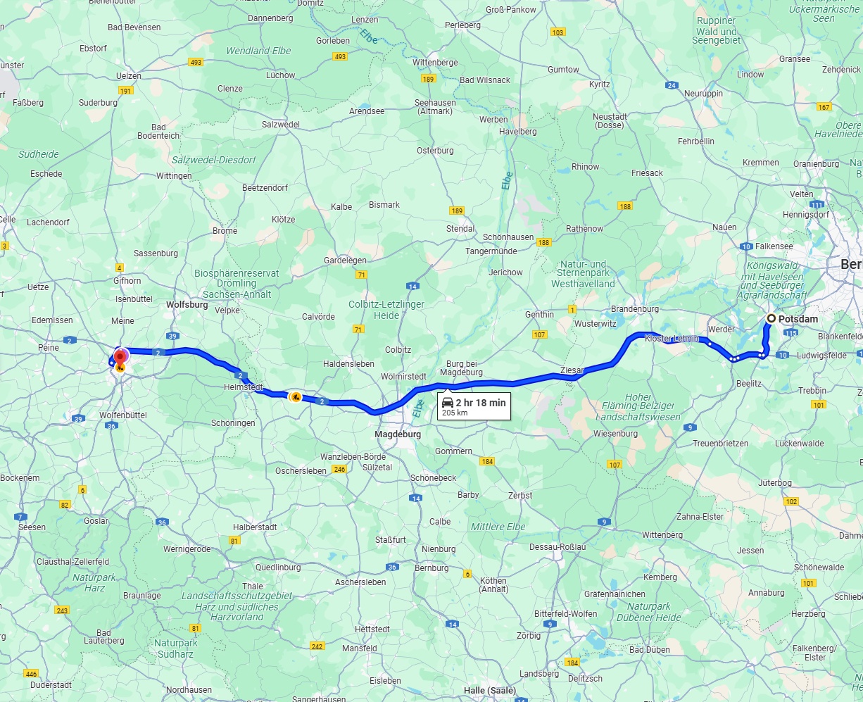 Anreise von Potsdam Zu Braunschweig Über via A2