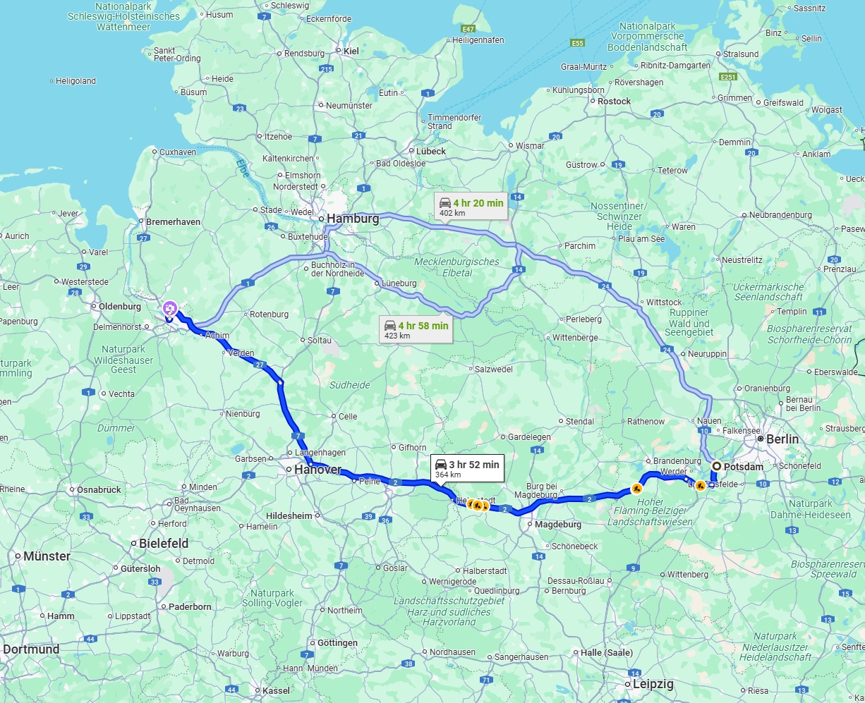 Anreise von Potsdam Zu Bremen Über via A2