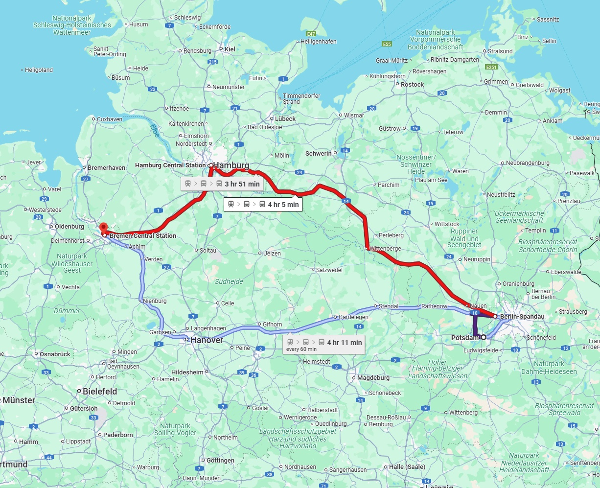 Anreise von Potsdam Zu Bremen Über 