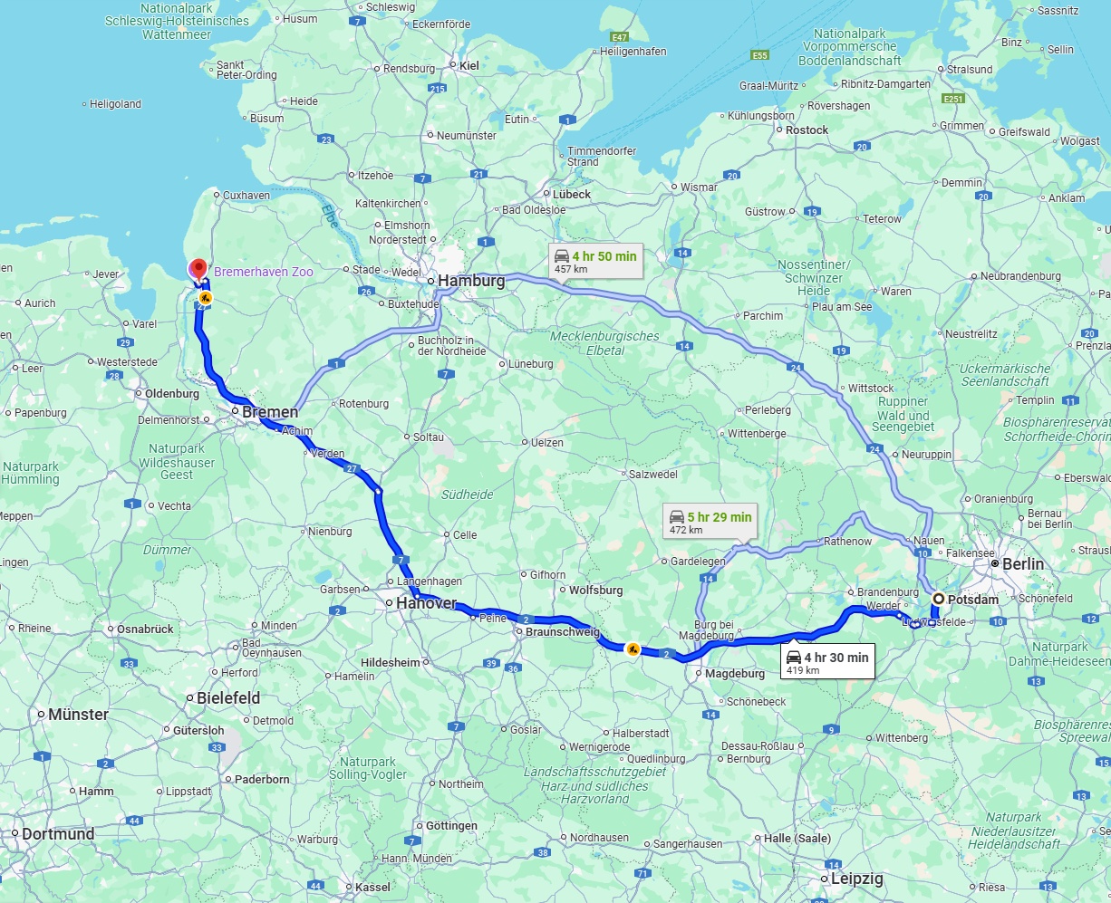 Anreise von Potsdam Zu Bremerhaven Über via A2 and A27