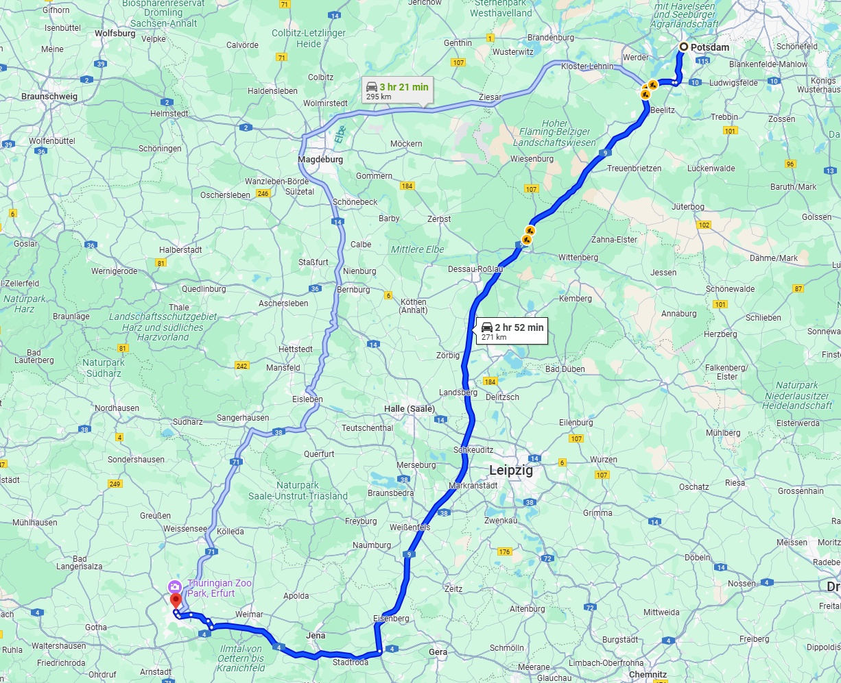 Anreise von Potsdam Zu Erfurt Über via A9