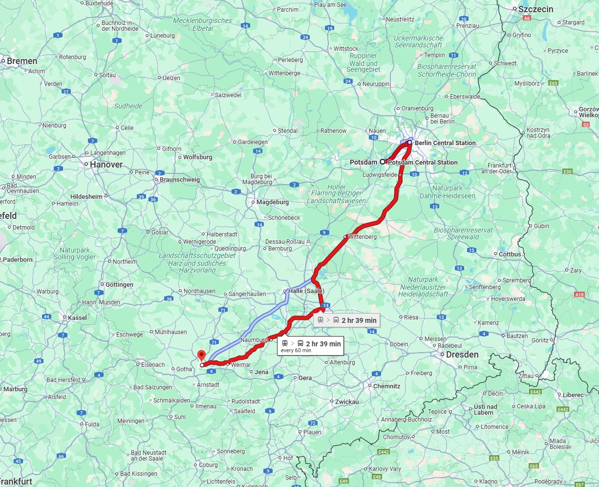 Anreise von Potsdam Zu Erfurt Über 