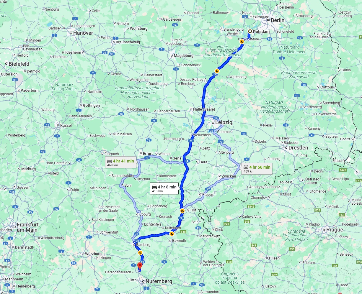 Anreise von Potsdam Zu Erlangen Über via A9