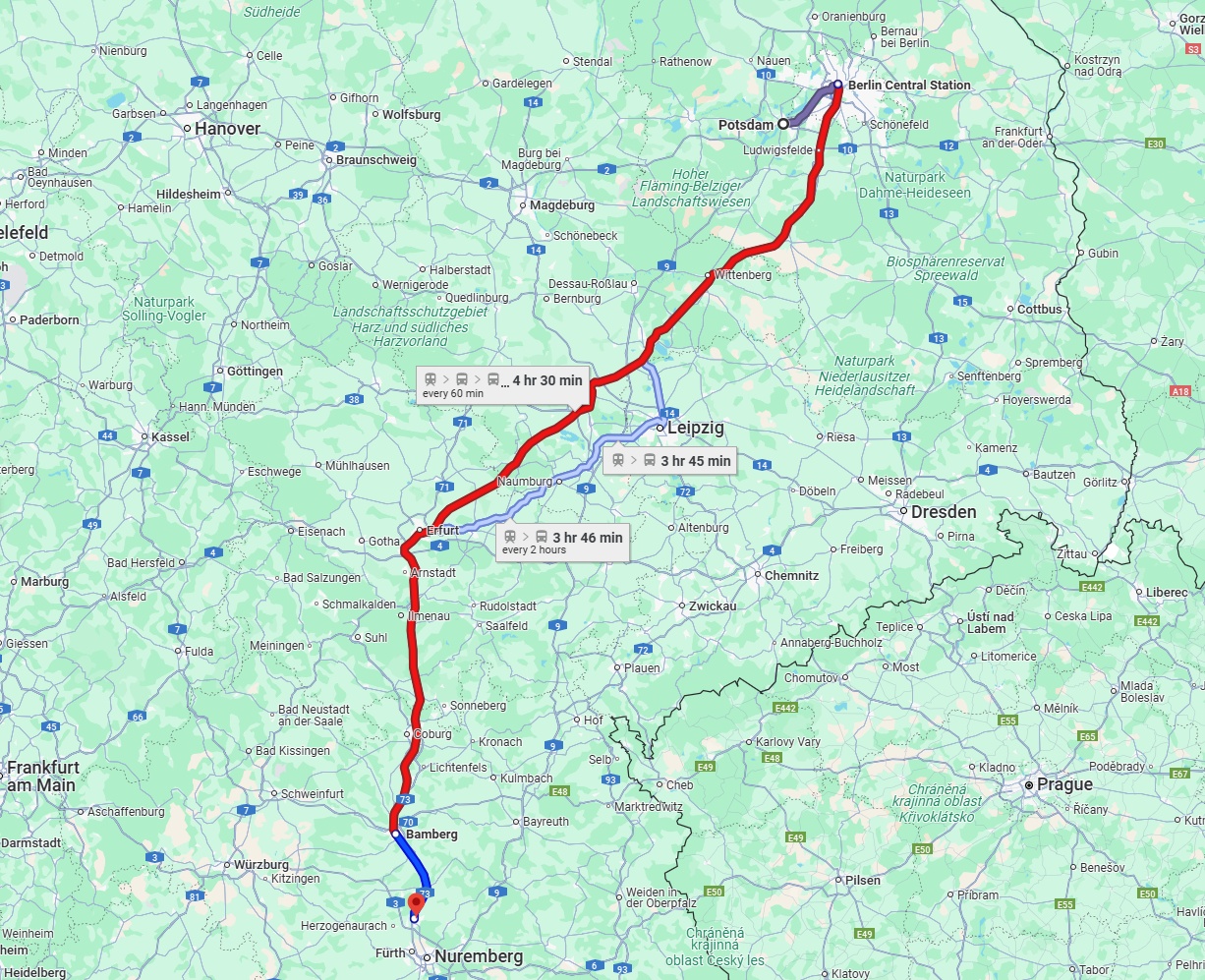 Anreise von Potsdam Zu Erlangen Über 