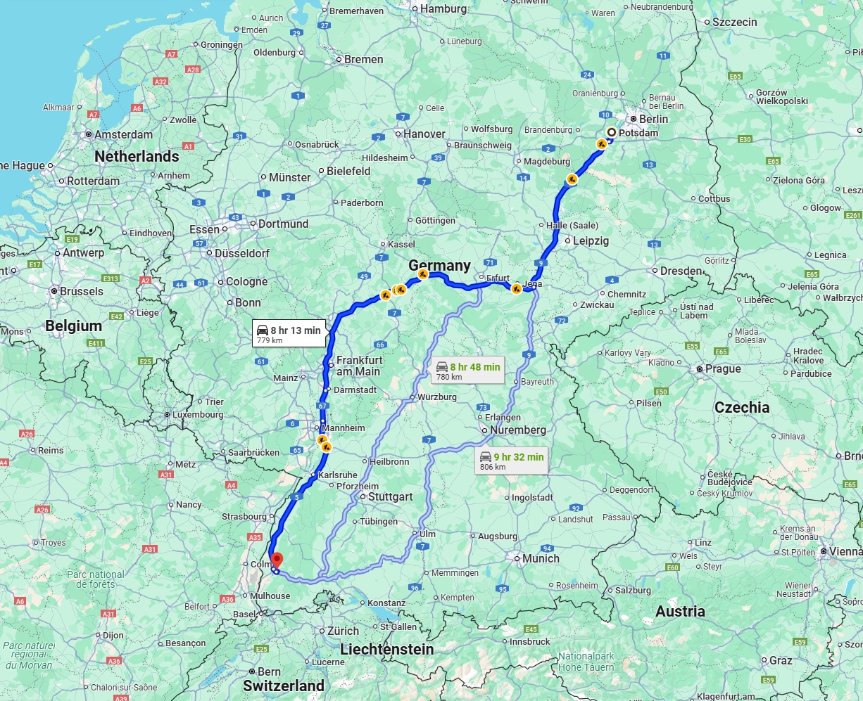 Anreise von Potsdam Zu Freiburg im Breisgau Über via A5