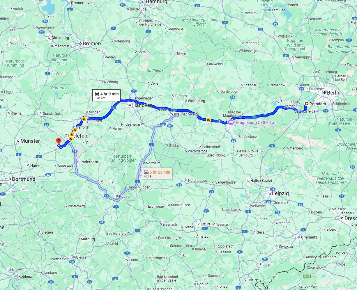 Anreise von Potsdam Zu Gütersloh Über via A2