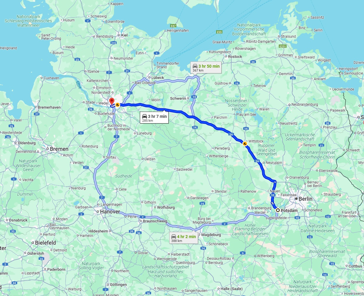 Anreise von Potsdam Zu Hamburg Über via A24
