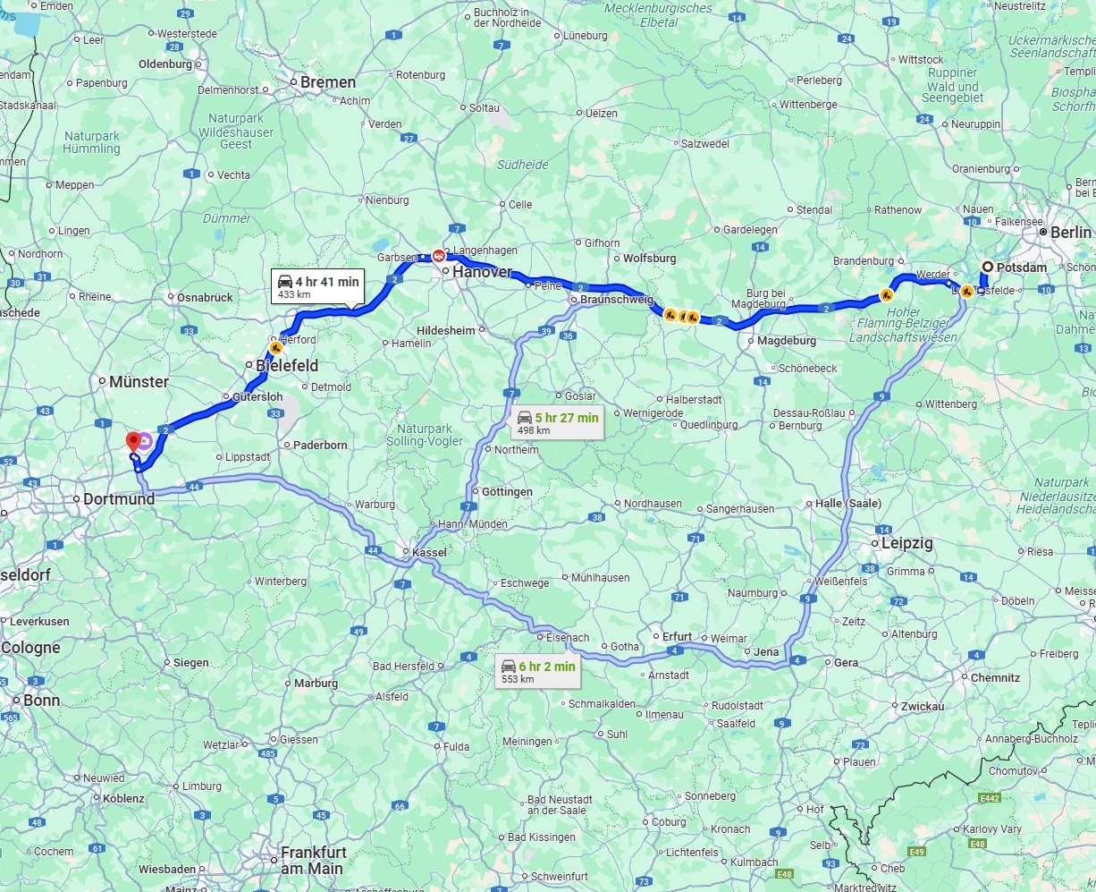 Anreise von Potsdam Zu Hamm Über via A2