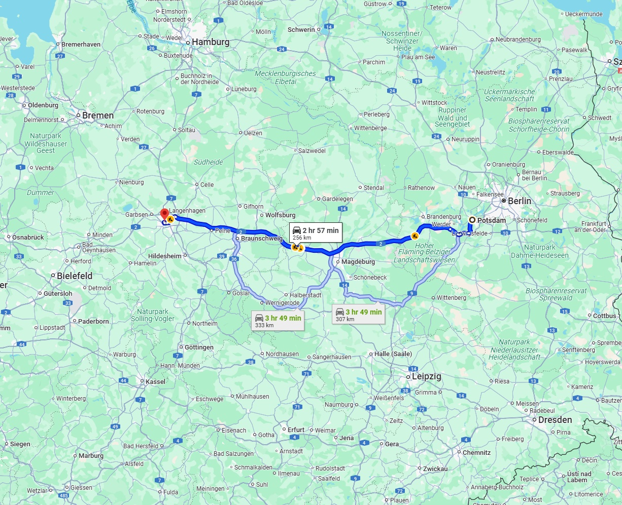 Anreise von Potsdam Zu Hannover Über via A2