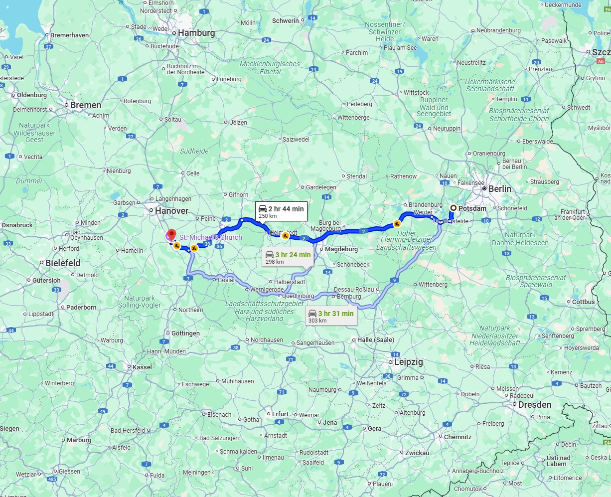 Anreise von Potsdam Zu Hildesheim Über via A2