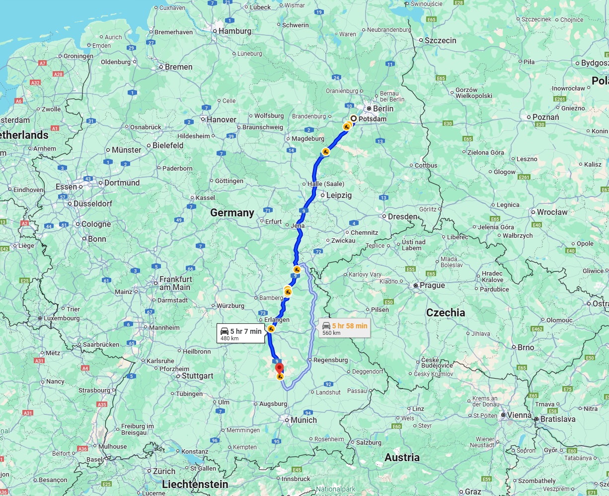 Anreise von Potsdam Zu Ingolstadt Über via A9