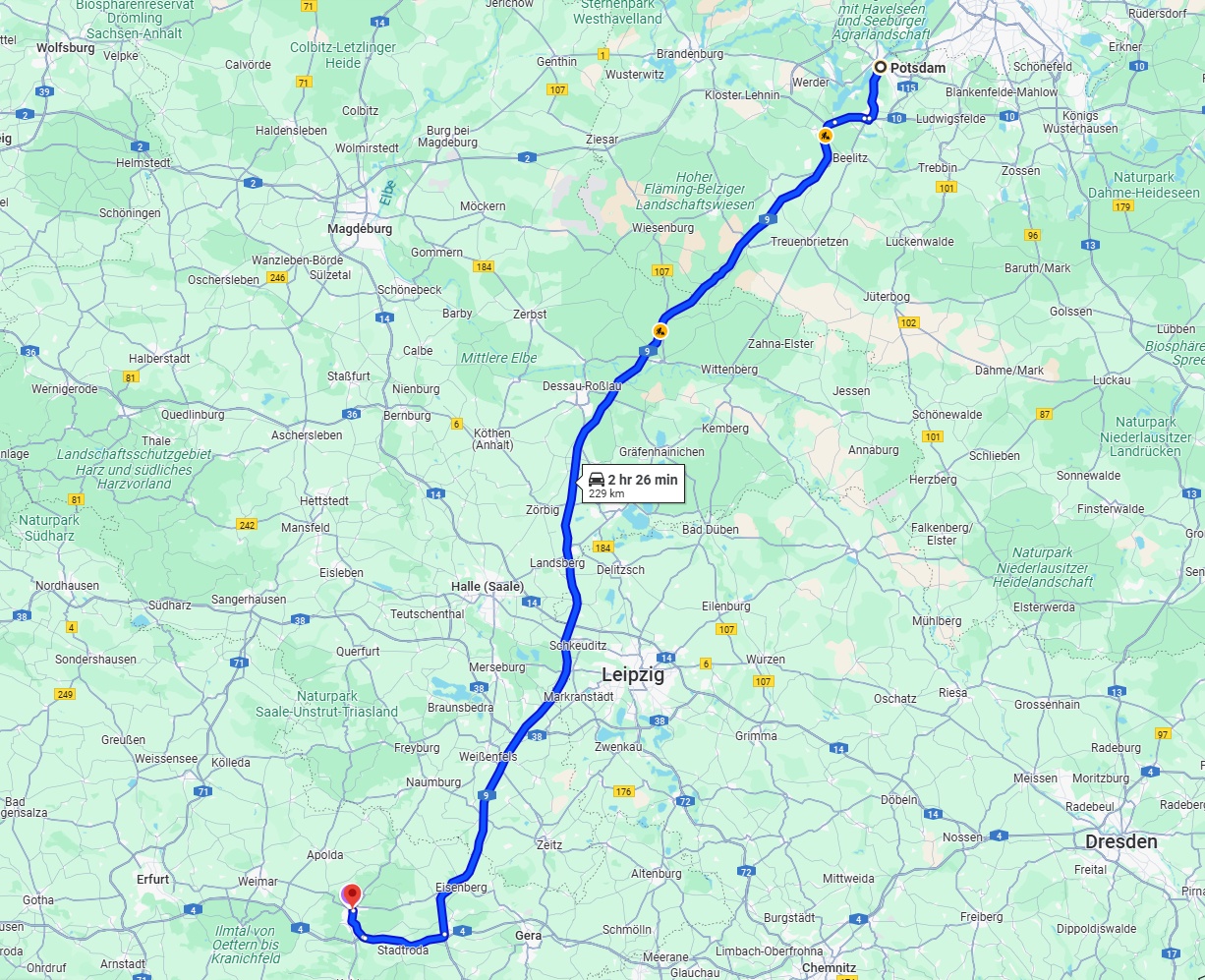 Anreise von Potsdam Zu Jena Über via A9